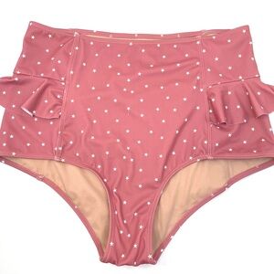 Kortni Jeane  Pink Star Pattern High Waist Side Ruffle Swim Bottoms - Like New!